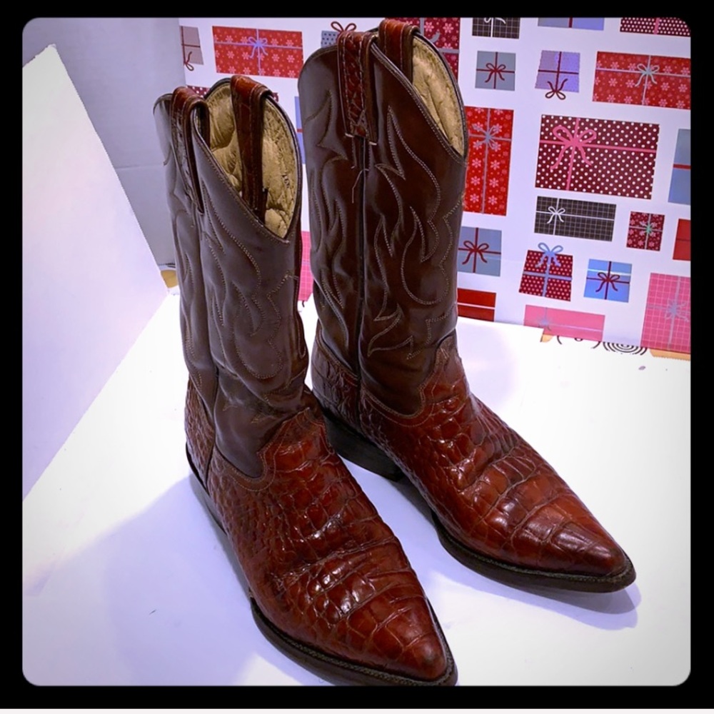 VTG Croc Embossed Brown Boots. Size: 8.5 - Picture 4 of 8